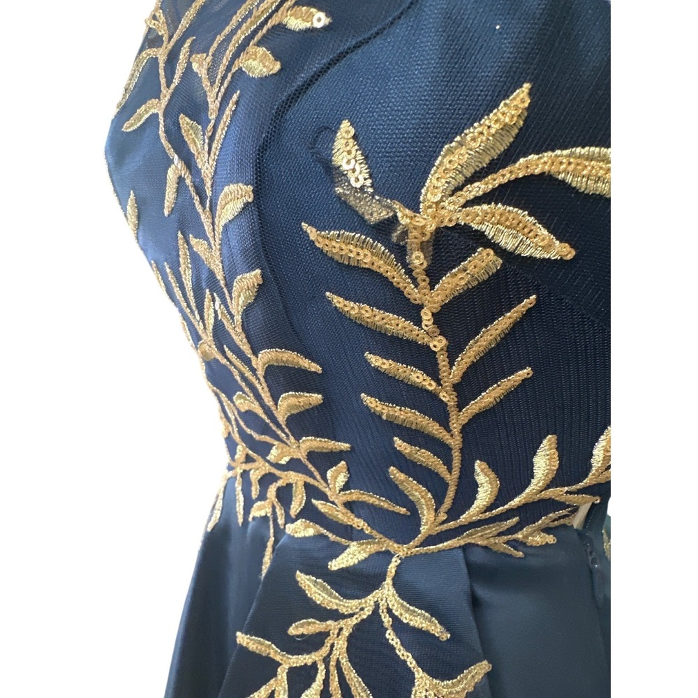 Say Yes to the Prom Navy Blue Gold Embroidered High-Low Gown Dress Size 0 - Picture 5 of 8